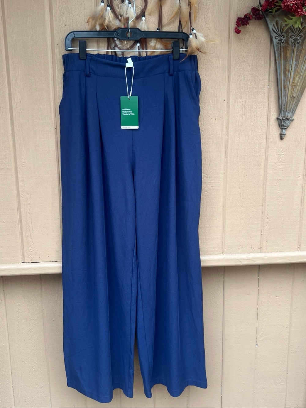 Halara Flex™ High Waisted Pocket Wide Leg Waffle Work NAVY Pants Sz. Lg